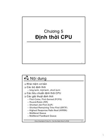 Bài giảng Hệ điều hành - Chương 5: Định thời CPU - Thoại Nam