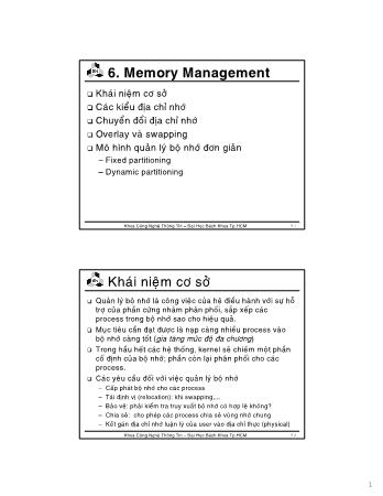 Bài giảng Hệ điều hành - Chương 6: Phân cấp bộ nhớ - Bộ nhớ thực - Thoại Nam