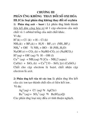 Bài giảng Hóa vô cơ cho Xây dựng - Chương 3: Phản ứng không thay đổi số Oxi hóa (Phần 1)