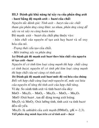 Bài giảng Hóa vô cơ cho Xây dựng - Chương 3: Phản ứng không thay đổi số Oxi hóa (Phần 2)