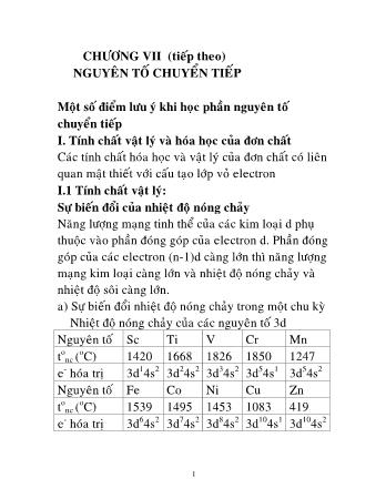 Bài giảng Hóa vô cơ cho Xây dựng - Chương 7: Nguyên tố chuyển tiếp (Phần 2)