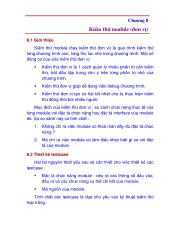 Bài giảng Kiểm tra phần mềm - Chương 8: Kiểm thử module (đơn vị)