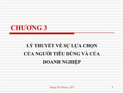 Bài giảng Kinh tế học đại cương - Chương 3: Lý thuyết về sự lựa chọn của người tiêu dùng và của doanh nghiệp - Hoàng Thu Hương