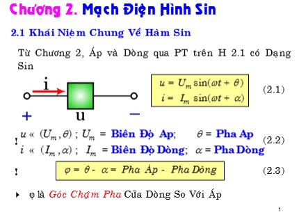 Bài giảng Kỹ thuật điện - Chương 2: Mạch Điện Hình Sin