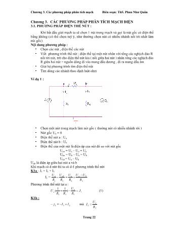 Bài giảng Kỹ thuật điện - Chương 3. Các phương pháp phân tích mạch - Phan Như Quân