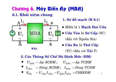 Bài giảng Kỹ thuật điện - Chương 6: Máy biến áp