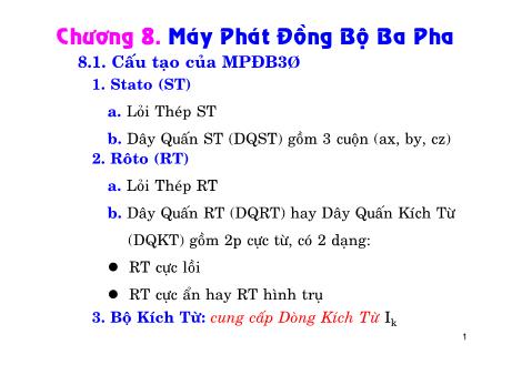 Bài giảng Kỹ thuật điện - Chương 8: Máy phát đồng bộ ba pha