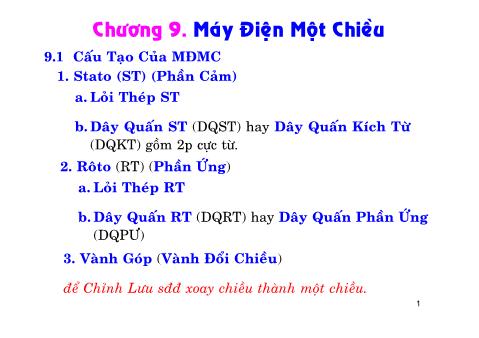 Bài giảng Kỹ thuật điện - Chương 9: Máy điện một chiều