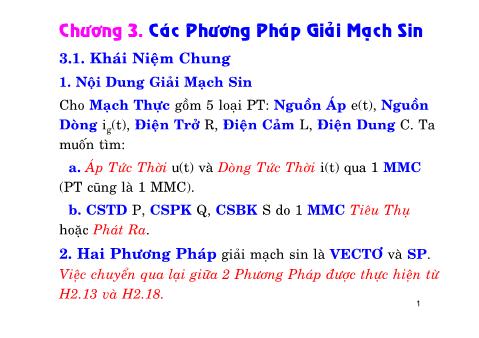 Bài giảng Kỹ thuật điện điện tử - Chương 03: Các phương pháp giải mạch Sin - Trịnh Hoàng Hơn