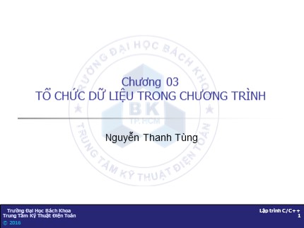 Bài giảng Kỹ thuật lập trình - Chương 03: Tổ chức dữ liệu trong chương trình - Nguyễn Thanh Tùng
