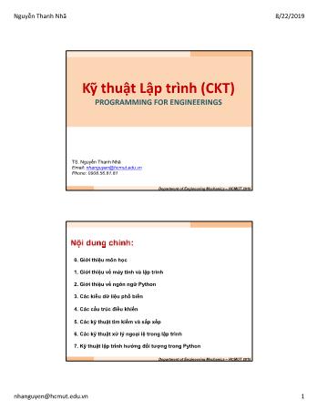 Bài giảng Kỹ thuật lập trình CKT - Chương 1: Giới thiệu về máy tính và lập trình - Nguyễn Thanh Nhã