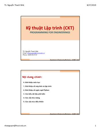 Bài giảng Kỹ thuật lập trình CKT - Chương 2: Giới thiệu về Python (Hướng dẫn cài đặt và chương trình đơn giản) - Nguyễn Thanh Nhã