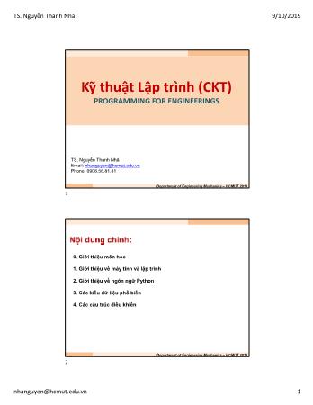 Bài giảng Kỹ thuật lập trình CKT - Chương 4: Các cấu trúc điều khiển trong Python - Nguyễn Thanh Nhã