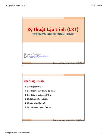 Bài giảng Kỹ thuật lập trình CKT - Chương 5: Hàm và Module trong Python - Nguyễn Thanh Nhã