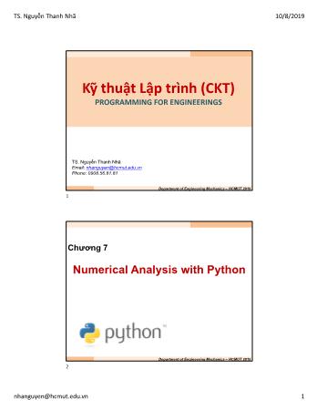 Bài giảng Kỹ thuật lập trình CKT - Chương 7: Numerical Analysis with Python - Nguyễn Thanh Nhã