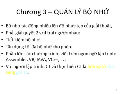 Bài giảng Nguyên lý hệ điều hành - Chương 3: Quản lý bộ nhớ - Đỗ Văn Uy