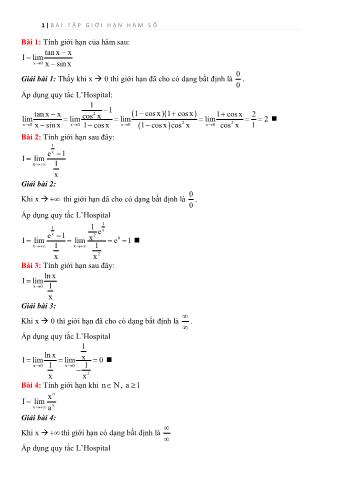 Bài tập Giải tích 1 - Giới hạn hàm số (có lời giải)