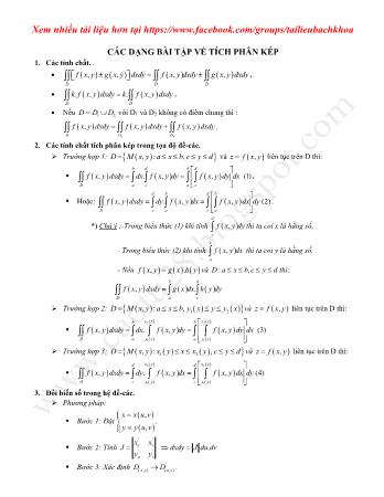 Bài tập Giải tích 2 - Các dạng bài tập về tích phân kép