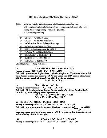 Bài tập Hóa vô cơ - Bài tập chương 3: Tính oxy hóa - Khử (Có đáp án)