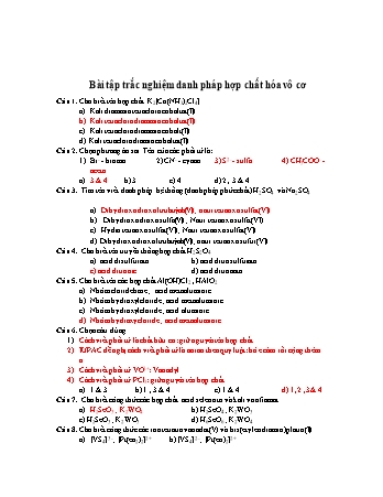 Bài tập Hóa vô cơ - Bài tập trắc nghiệm danh pháp hợp chất hóa vô cơ (Có đáp án)