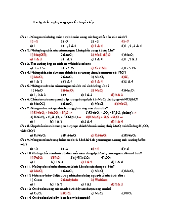 Bài tập Hóa vô cơ - Bài tập trắc nghiệm nguyên tố chuyển tiếp (Có đáp án)