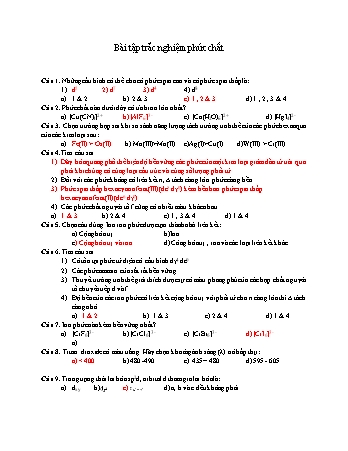 Bài tập Hóa vô cơ - Bài tập trắc nghiệm phức chất (Có đáp án)