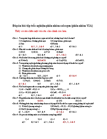 Bài tập Hóa vô cơ - Phân nhóm calcogen (phân nhóm VIA) (Có đáp án)