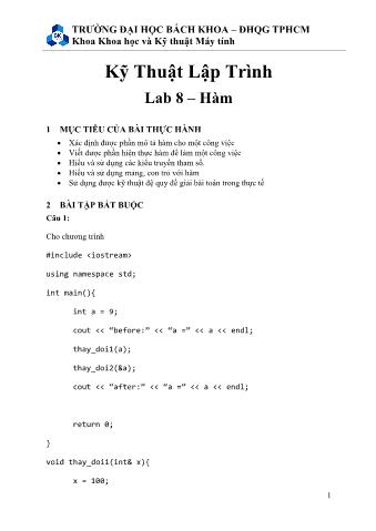 Bài tập Kỹ thuật lập trình - Lab 8: Hàm - Khoa Khoa học và Kỹ thuật máy tính - Đại học BK - ĐHQG TP Hồ Chí Minh