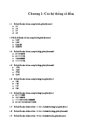 Bài tập Kỹ thuật số - Chương 1: Các hệ thống số đếm