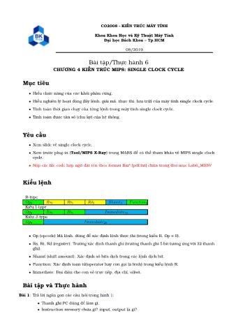 Bài tập thực hành Kiến trúc máy tính số 6 - Chương 4: Kiến trúc mips: Single clock cycle