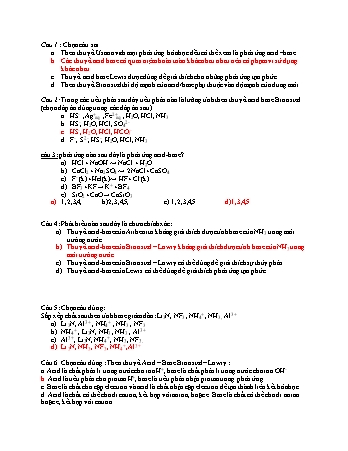 Bài tập trắc nghiệm Hóa vô cơ - Chương 2: Acid base (có đáp án)