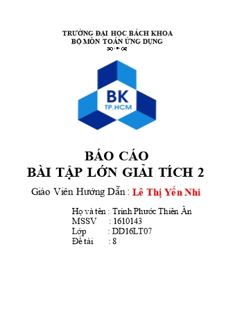 Báo cáo Bài tập lớn Giải tích 2 - Lê Thị Yến Nhi