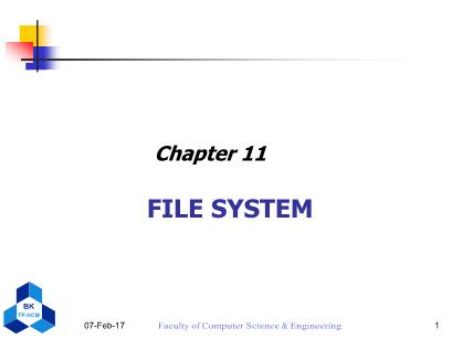 Computer Operating System - Lecture 11: File system - Nguyen Thanh Son