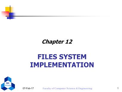 Computer Operating System - Lecture 12: Files system implementation - Nguyen Thanh Son
