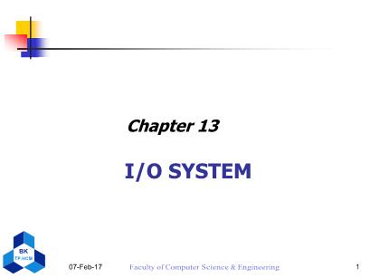 Computer Operating System - Lecture 13: I/O System - Nguyen Thanh Son