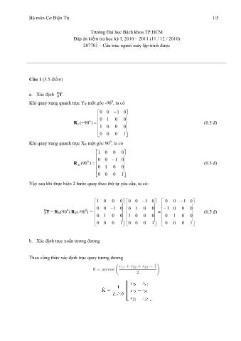 Đáp án kiểm tra học kỳ 1 môn Cơ điện tử - Năm học 2010 - 2011 - Trường Đại học Bách khoa TP.HCM