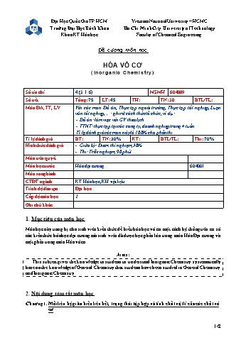 Đề cương môn học Hóa vô cơ - Đại Học Quốc Gia TP.HCM - Trường Đại Học Bách Khoa