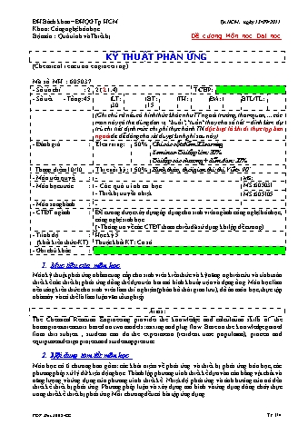 Đề cương môn học Quá trình và Thiết bị - Khoa Công nghệ hóa học - ĐH Bách khoa – ĐHQG TP Hồ Chí Minh