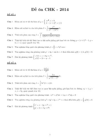 Đề ôn cuối học kỳ 1 môn Giải tích 1 - Đề 1 - Năm học 2014