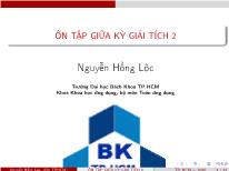 Đề ôn tập giữa học kỳ môn Giải tích 2 - Năm học 2017 - 2018 Khoa Khoa học ứng dụng - Bộ môn Toán ƯD - Trường ĐH Bách Khoa TP HCM