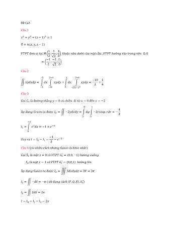 Đề thi Giải tích 2 - Năm học 2016 - Khoa Khoa học ứng dụng - Bộ môn Toán ƯD - Trường ĐH Bách Khoa TP HCM (Ca 2)