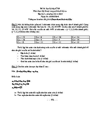 Đề thi học kỳ 2 môn học Kỹ thuật ra quyết định kỹ sư - Năm học 2013-2014