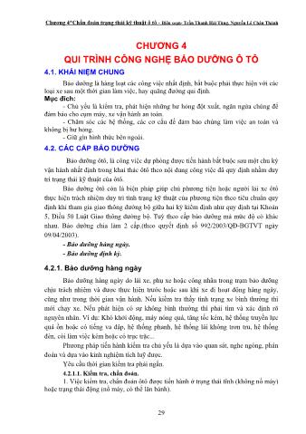 Giáo trình Chẩn đoán trạng thái kỹ thuật ô tô - Chương 4: Quy trình công nghệ bảo dưỡng ô tô - Trần Thanh Hải Tùng