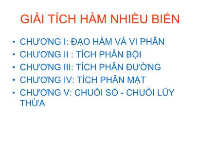 Giáo trình Giải tích 2 - Chương 1 : Đạo hàm và vi phân