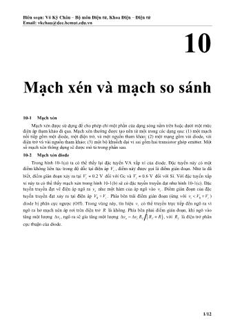 Giáo trình Kỹ thuật điện tử - Chương 10: Mạch xén và mạch so sánh - Võ Kỳ Châu