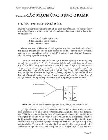 Giáo trình Kỹ thuật điện tử - Chương 8: Các mạch ứng dụng opamp - Võ Kỳ Châu