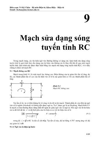 Giáo trình Kỹ thuật điện tử - Chương 9: Mạch sửa dạng sóng tuyến tính RC - Võ Kỳ Châu