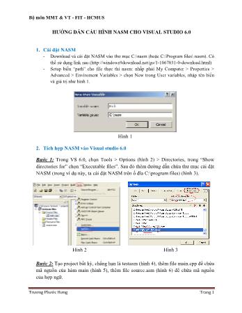 Hướng dẫn thực hành môn Kiến trúc máy tính & Hợp Ngữ - Hướng dẫn cấu hình nasm cho visual studio 6.0
