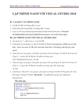 Hướng dẫn thực hành môn Kiến trúc máy tính & Hợp Ngữ - Lập trình NASM với visual studio 2010