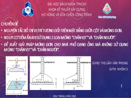 Môn Hư hỏng và sửa chữa công trình - Chuyên đề: Đề xuất giải pháp móng đơn cho nhà phố dạng ống mà không sử dụng móng “chân vịt” và “chân người”